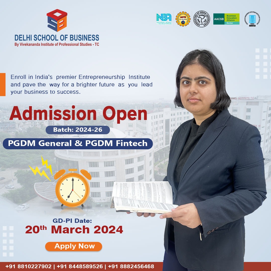 Apply today at North India's topmost B-school. At Delhi School of Business, we stand for excellence and offer an educational experience designed to empower students and make them better future leaders. #DSBAdmissions #PGDMOpportunities #DSB2024 #AcademicAdventure