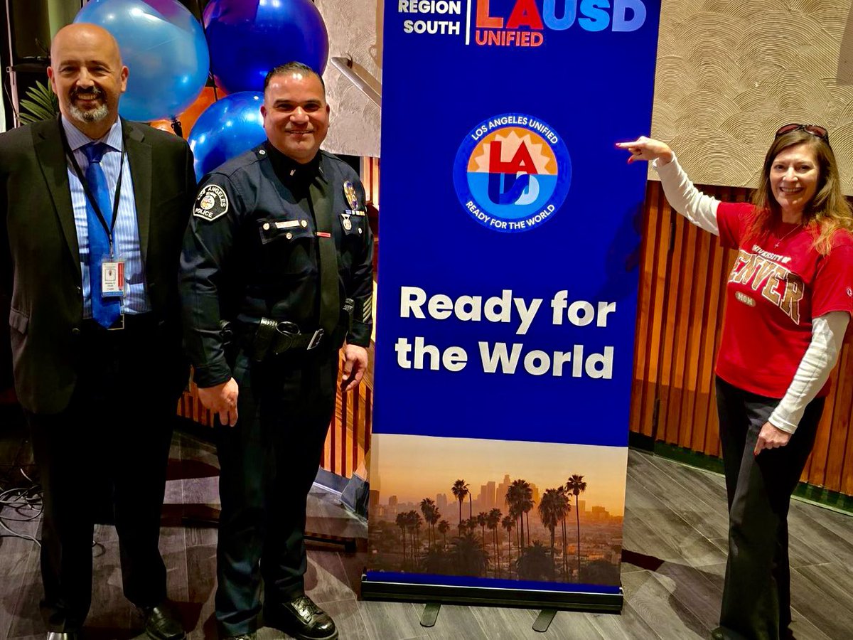 @LDSBethuneMS teacher Ana Heinz, attending a summit on school safety for @laschools, saw a face she had not seen for years. It was Nestor Gonzalez, a former student turned lieutenant with the @LASchoolPolice. They grew up in South L.A. and today serve the same community.