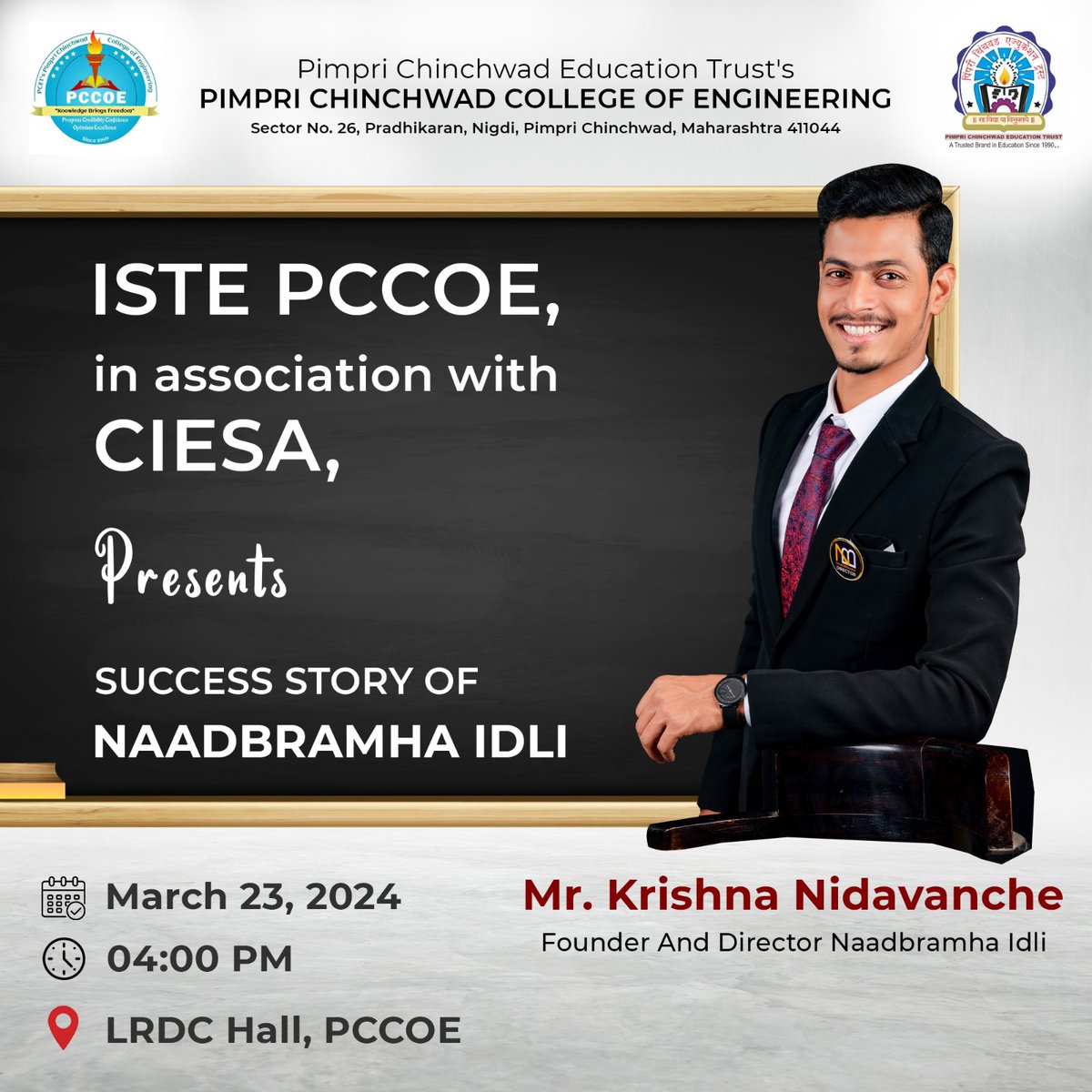 naadbramha_idli's tweet photo. We're honored to have our Director, Krishna Sir to share his insights on Naadbramha idli success story at PCCOE in association with CIESA. 
Excited to collaborate and shape the future of entrepreneurship.

#naadbramhaidli #idli #franchisebusiness #PCCOE  #pune #pimprichinchwad https://t.co/8tmMQZCTZQ