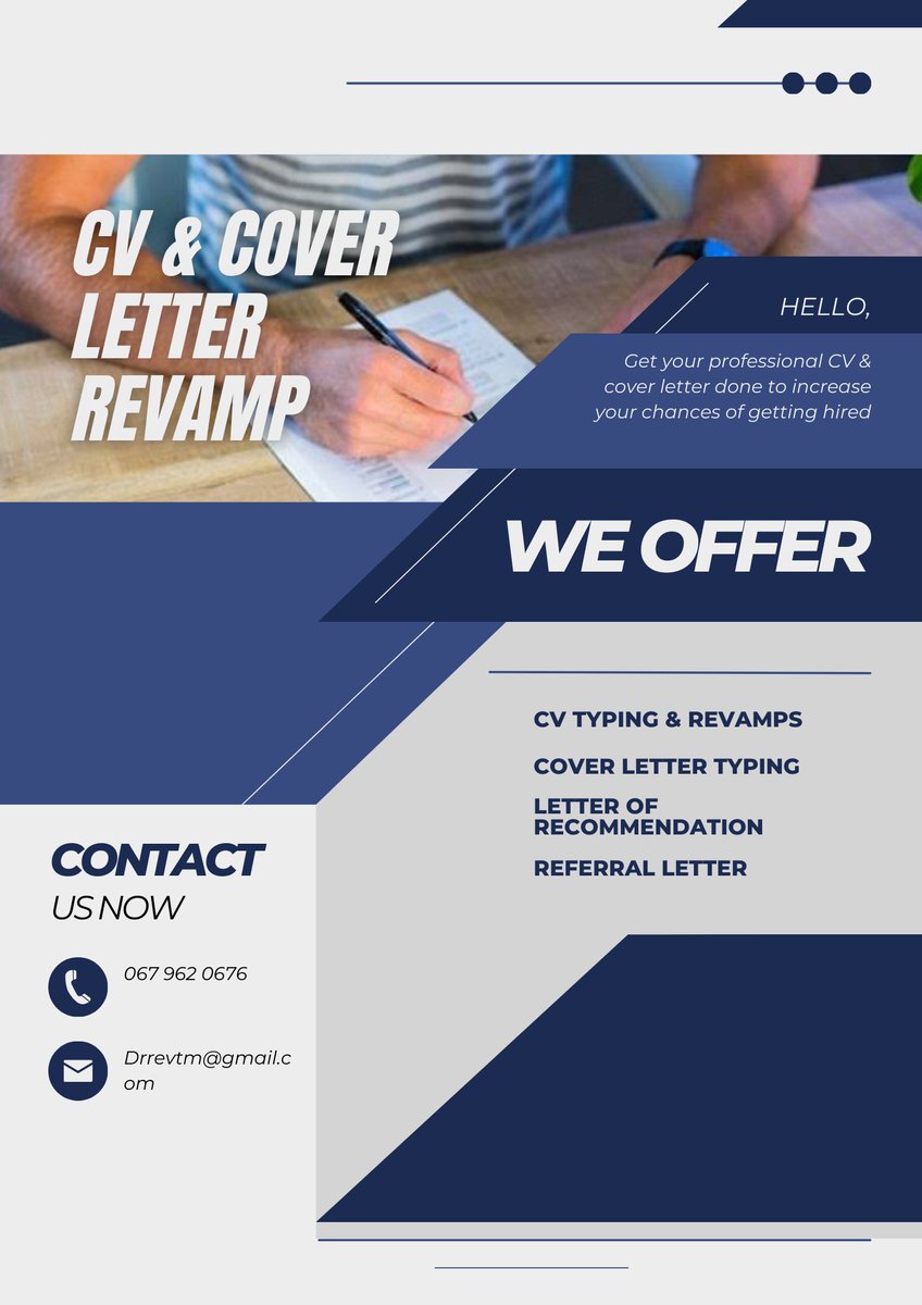 Get your CV & Cover Letter revamped & stand a better chance of getting hired. It's important to keep your CV up to date & formatted properly

Send a WhatsApp using this link: wa.me/27679620676 & get yours done today

#jobseekersSA #HumanRightsDay David Watson Bafana Bafana