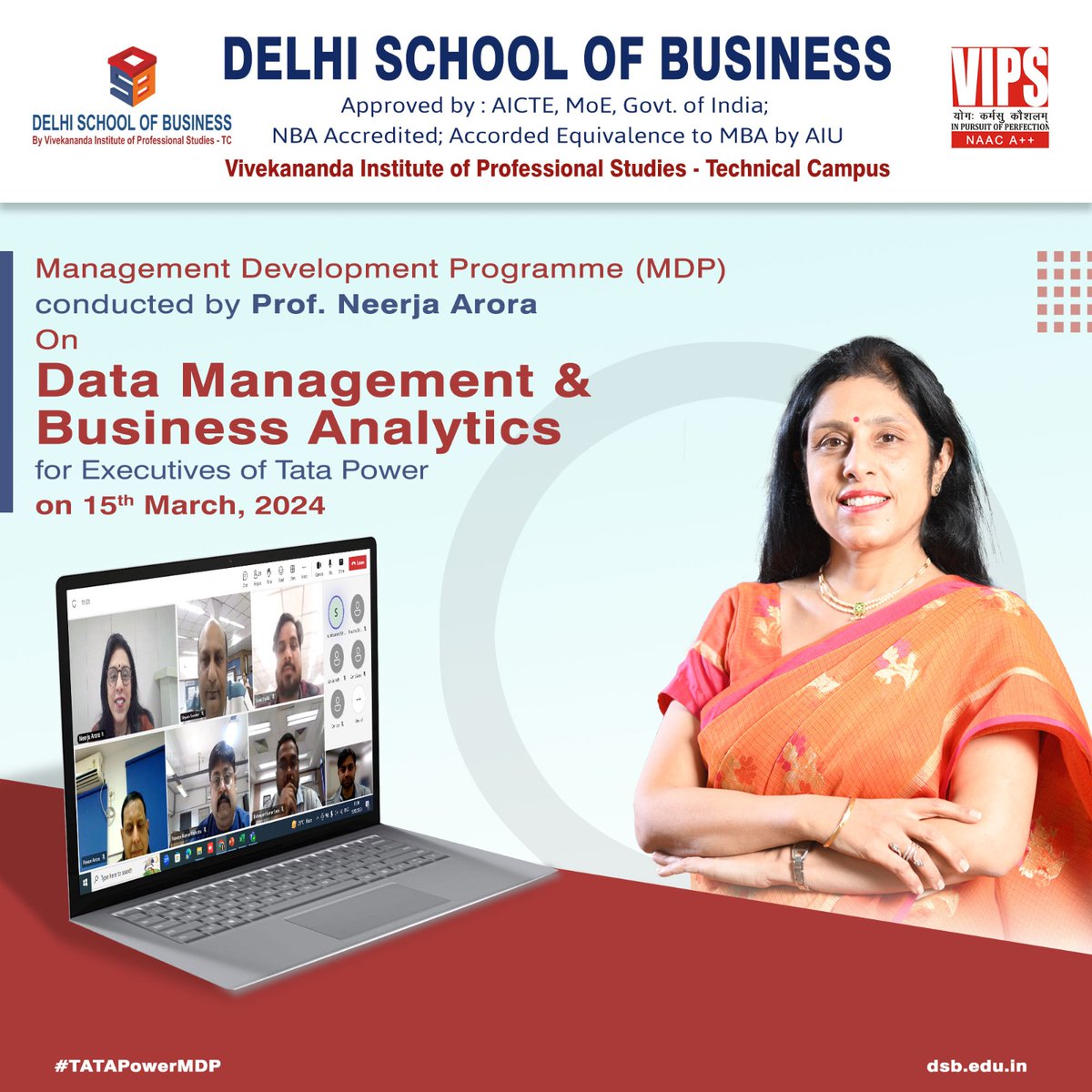 Prof. Neerja Arora, delivered an encouraging MDP session on Data Management & Business Analytics for the Executives of Tata Power, Delhi. Held on March 15, her session offered interesting insights into data visualization and analytics.