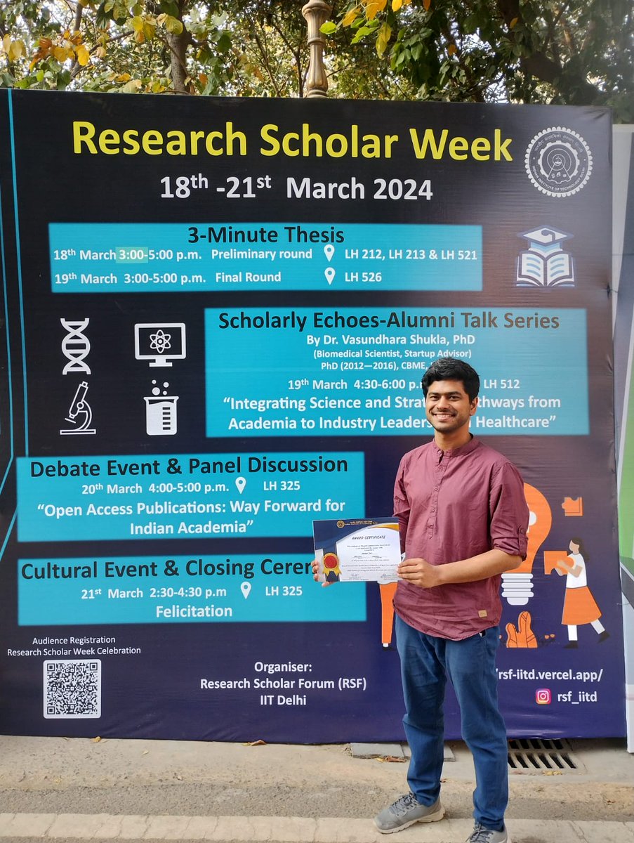 ParulSaini148's tweet photo. Congratulations @ABHINAIR44  for winning the Research Communication Award for being the winner in the 3 minute Thesis Presentation. @iitdelhi @Chemistry_iitd https://t.co/mDTeC8Y28f