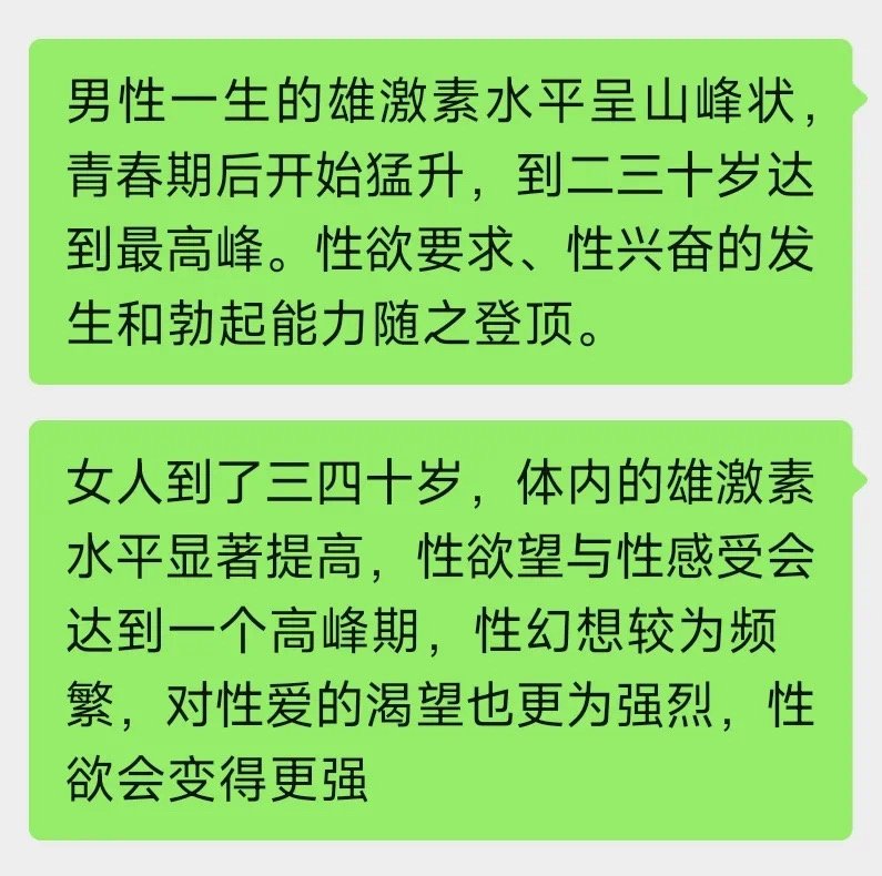 【男女性欲剪刀差】男性是在青春期后一段时间处于性欲和性能力的巅峰期，但在巅峰过后就是曲线下滑，而女人性欲的巅峰期一般在婚后，第一充分体验性爱带来的快乐，第二随着年龄的增长，激素水平也在不断的提升，使得女性刚好和男性在性欲上成一个鲜明的反向对比。 3P 不失为一种性爱互补的最佳方式。