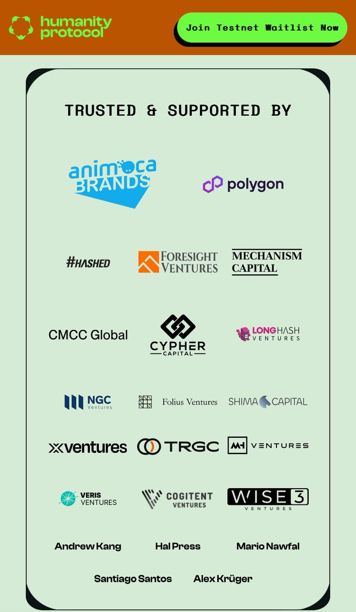 Làm gấp!!! Đăng kí waitlist Testnet dự án <a href="/Humanityprot/">Humanity</a> để có cơ hội thăm gia Testnet với vai trò Early và nhận về Big #Airdrop khi dự án Mainnet

Dự án làm về xác minh danh tính trên Web3 và được backed bởi Animoca và Polygon nên đây là cơ hội để anh em tham gia