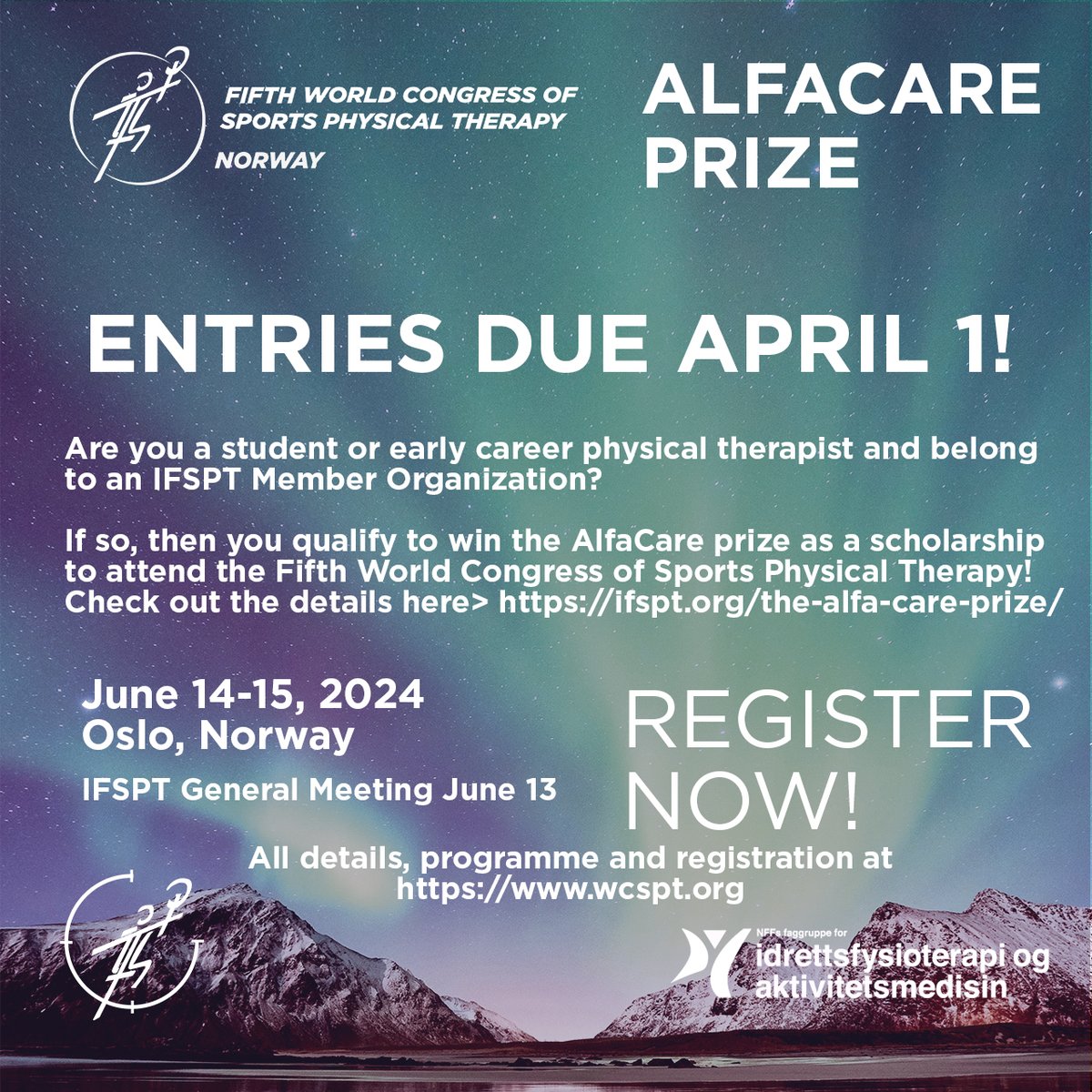 ENTER BY APRIL 1! Win a 1000 Euro scholarship to the World Congress! All details here: ifspt.org/the-alfa-care-…