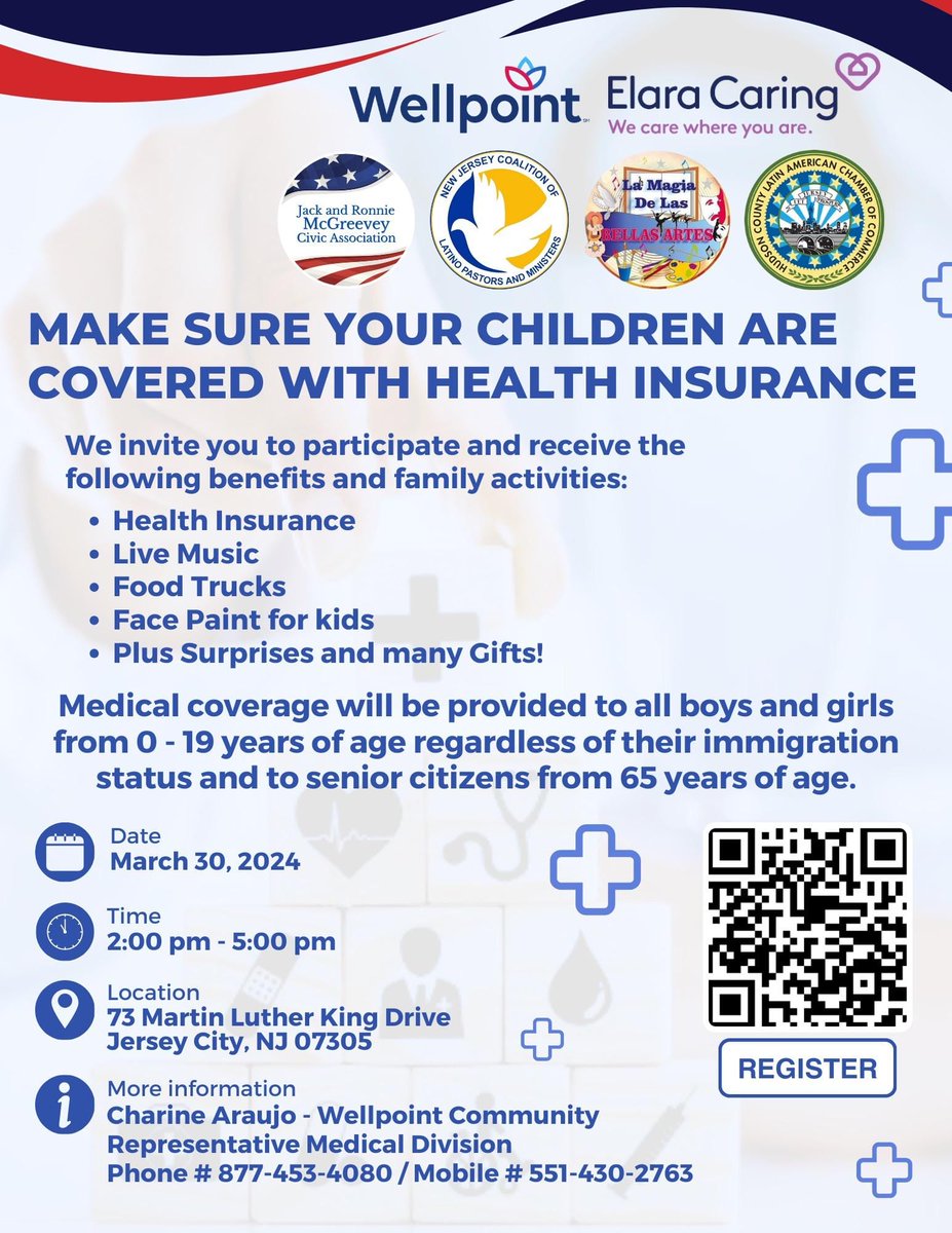Join us for the Jack and Ronnie McGreevey Civic Association's Children's Health Insurance Enrollment. The Civic Association has partnered with @wellpoint to assist in enrolling children into #healthinsurance. March 30, 2:00 pm - 5:00 pm | 73 Martin Luther King Drive, Jersey City.