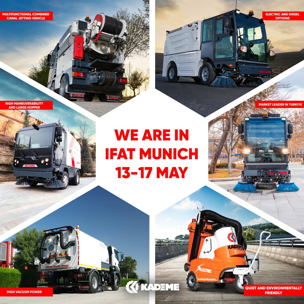 We will be at the world's largest waste technologies fair IFAT 2024 with our different vehicles. Visit our stand to get detailed information about our vehicles from our expert sales team. Hall C5, Stand 105. #Kademe #IFAT2024 #Munich