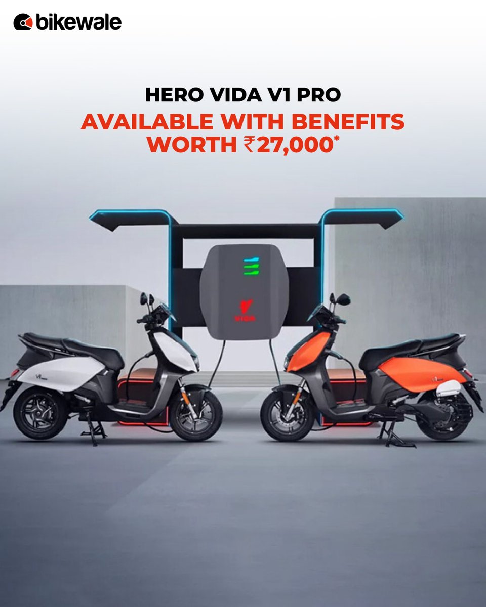 BikeWale's tweet photo. #Hero has announced a new offer for the #VidaV1Pro owners. The newly launched scheme is called the #Vida Advantage Package and it includes benefits worth Rs. 27,000. However, until 30 April, all #VidaV1Pro owners can avail of the Advantage package at no cost.

#bwnews https://t.co/hgGtf7i8tu