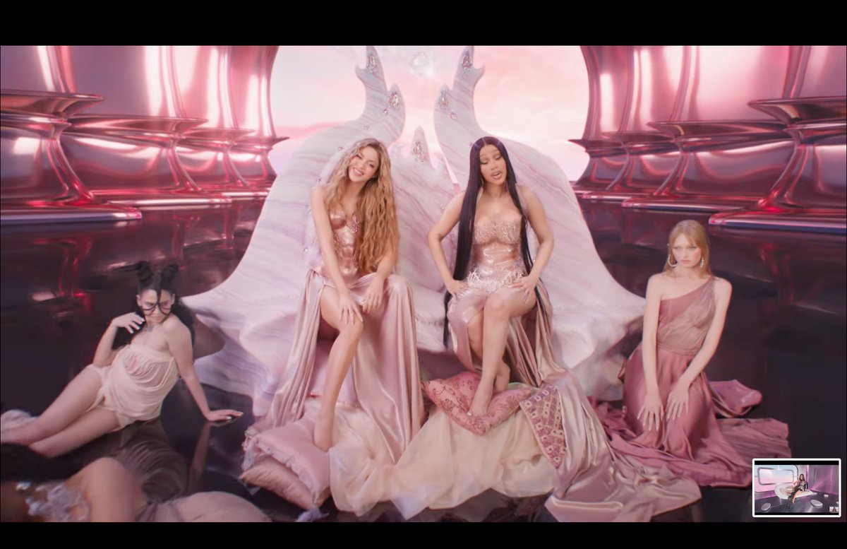 WORLDMUSICAWARD's tweet photo. #Shakira and #CardiB look gorgeous in the music video for ‘Puntería’! 👏👩‍🎤👩‍🎤✨💫👑👑🩷

Watch 👇
https://t.co/4JAmYEswka 

#Punteria 
@Shakira 
@CardiB https://t.co/DGILuAyMrs