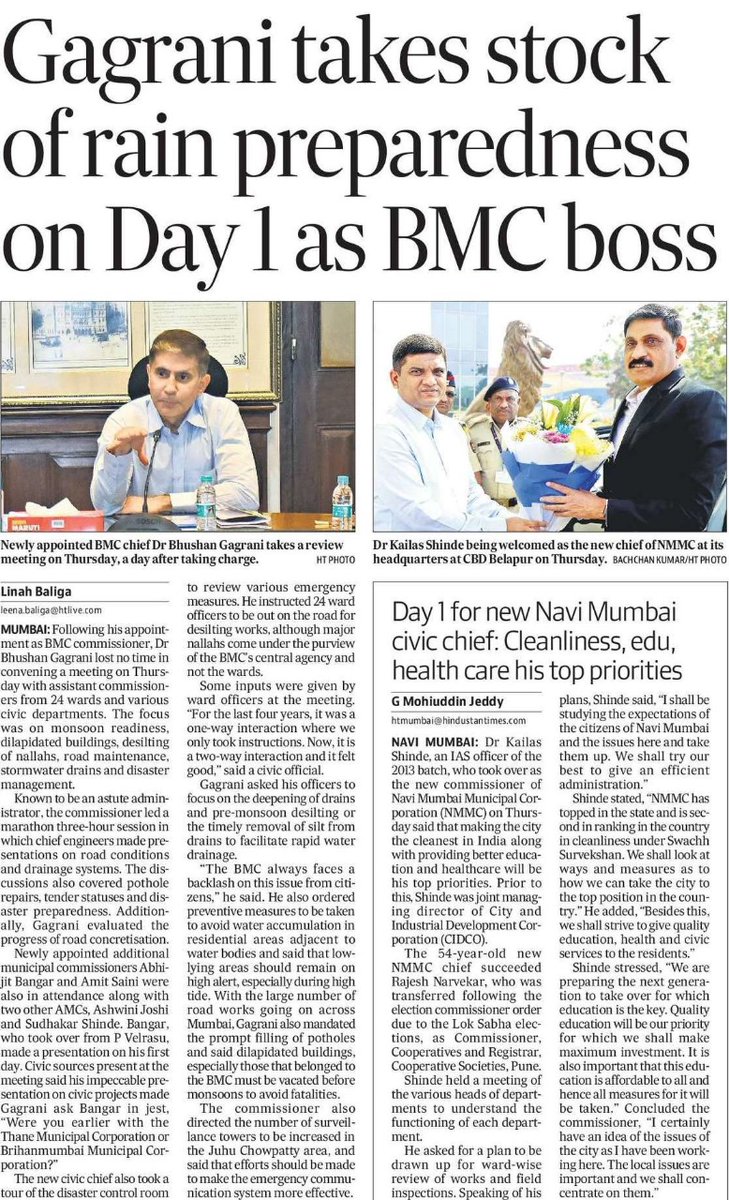 Gagrani takes stock of rain preparedness on Day 1 as BMC boss Read here : hindustantimes.com/cities/mumbai-… @htTweets @linahOlinah