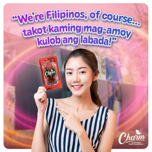 We're Filipinos, of course... #CharmFabCon ang gamit namin para may long-lasting bango ang damit ng pamilya! 👗 Ikaw mommy, naka #CharmFabCon ka na rin ba? Bili na sa pinakamalapit na grocery stores at supermarkets! 🛒