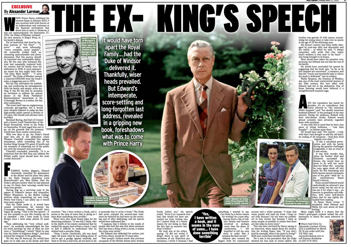 ICYMI, huge thanks @alexlarman for writing for #ExpressFeatures on his new book, Power and Glory, out now via @wnbooks and the third in his royal trilogy... on the speech that never was. Fascinating stuff.