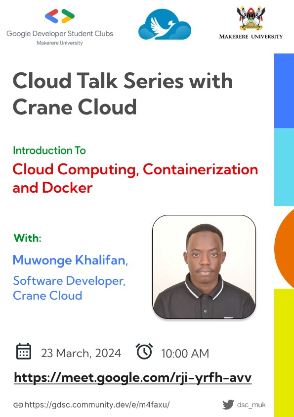 Join us tomorrow for the 1st #CloudTalkSeries2024 with @dsc_muk. Muwonge Khalifan, @PappasPapa will be our speaker for the session. Don't miss out, register here to confirm your slot: gdsc.community.dev/e/m4faxu/ #cloudtalkseries #cloudcomputing