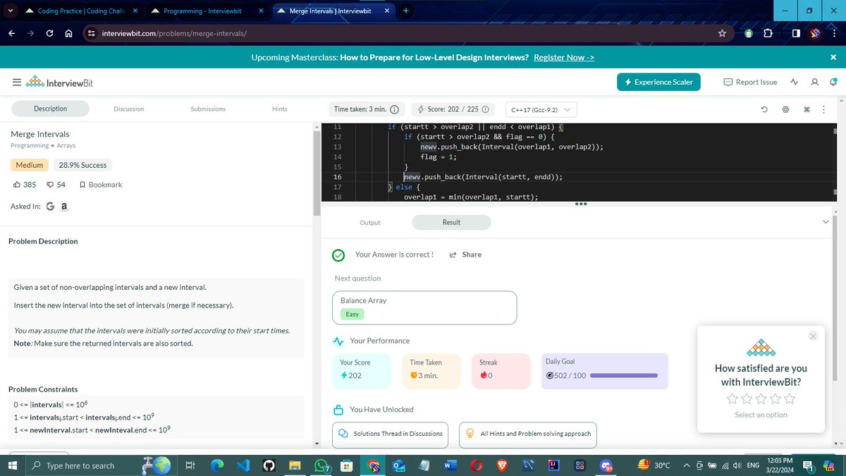 SoumyadyutiDey's tweet photo. Hey there! I've completed #Day081 of the #365DaysofCode2024 Challenge of @scaler_official
Problem - Merge Intervals
#scalerdiscord #codewithscaler #365DaysofCode #365daysofcodescaler https://t.co/1O2iwjoGvQ