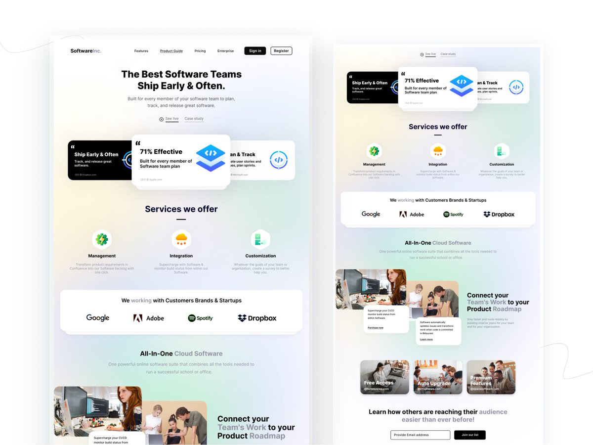 ✓ Project → SoftwareInc (UI - UX) Design

✓ Let's Craft the Future of Digital Interaction Together!

⚡ Contact me : saumil.digital@gmail.com

dribbble.com/shots/23870188…

#software #ai #ui #ux #uiux #figma #figmadesign #landing #minimal #minimalist #tech #cleandesign #trending