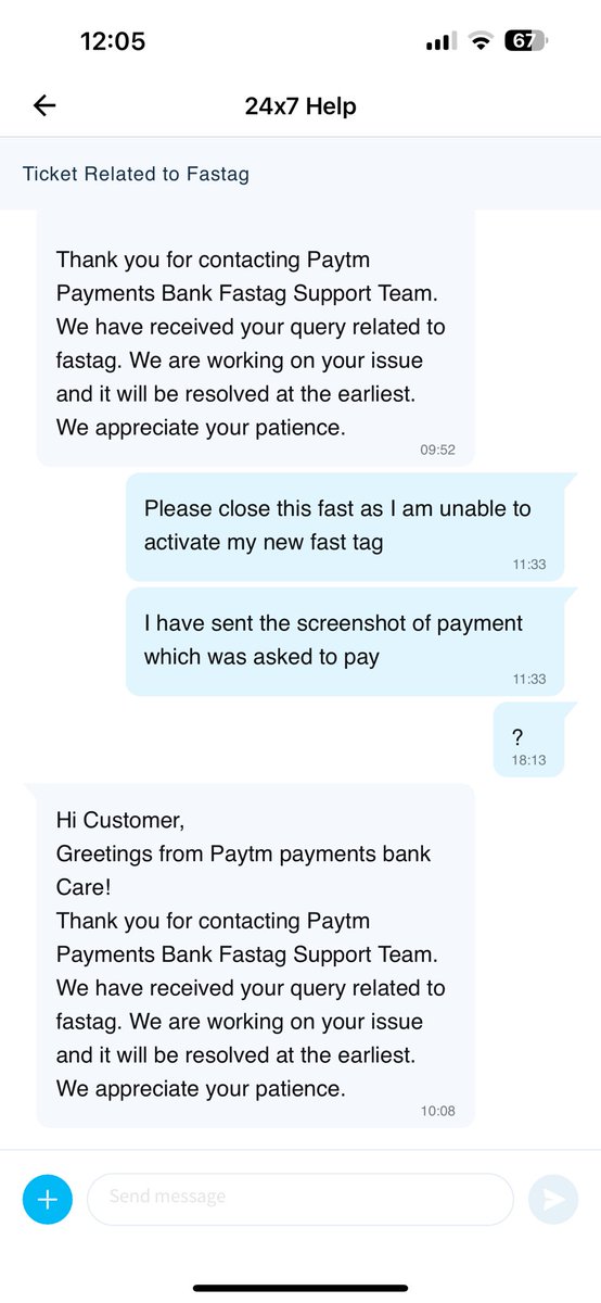 Aapourv's tweet photo. 7 days and my Paytm Fastag is yet to get resolved even after paying the security balance through bank transfer. This issue is not even letting me a new Fastag which is hell of pain. Please resolve this https://t.co/yK0Djq6C3I