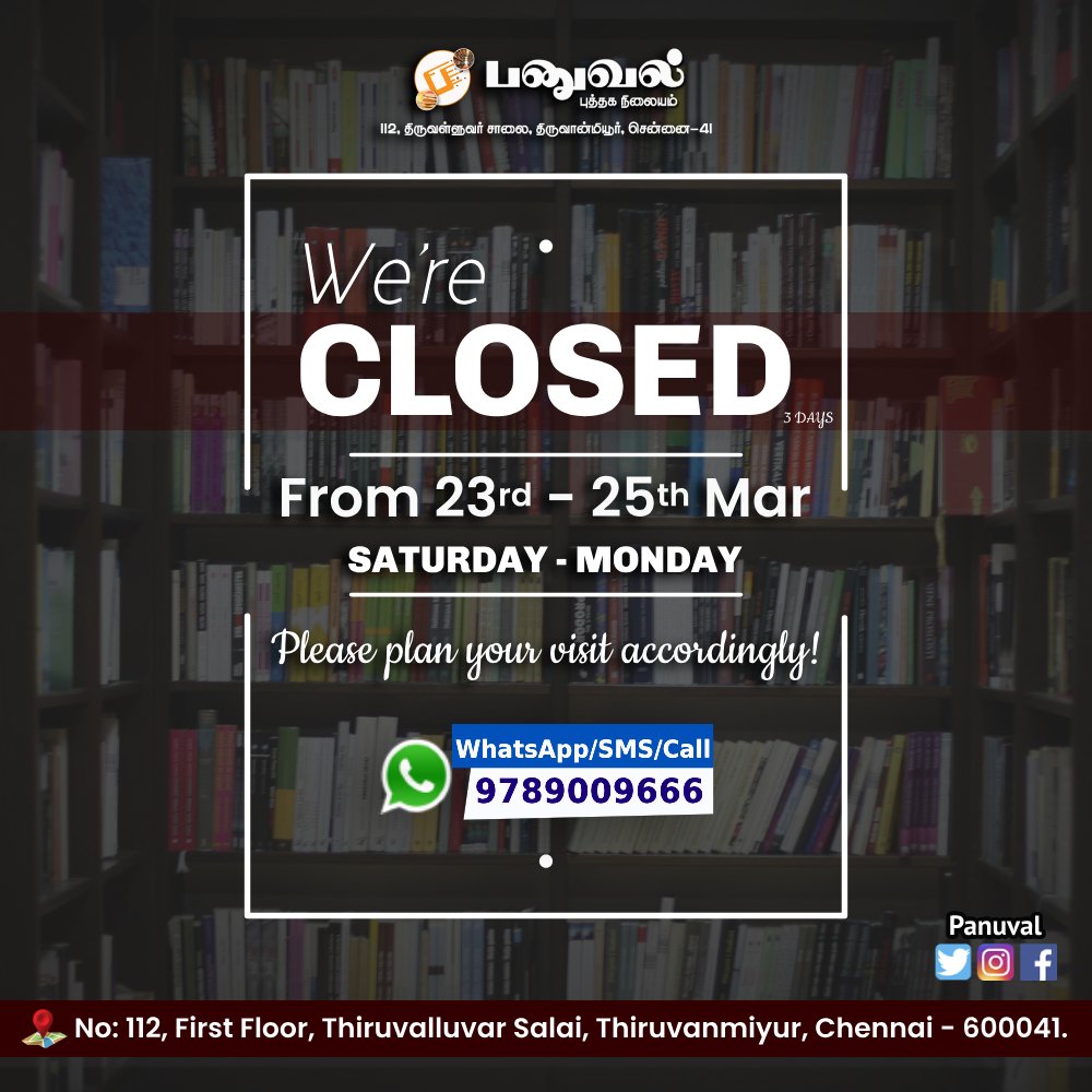 panuval's tweet image. 🛑 Important Notice:
We&apos;re taking a break for our annual stocktaking!

🚨 Shop Closed for 3 Days 
for year-end stocktaking 

📅 Closing Dates: March 23rd to 25th 
(Saturday, Sunday &amp;amp; Monday) 

🔍 Please note: Our store will be closed during this time.