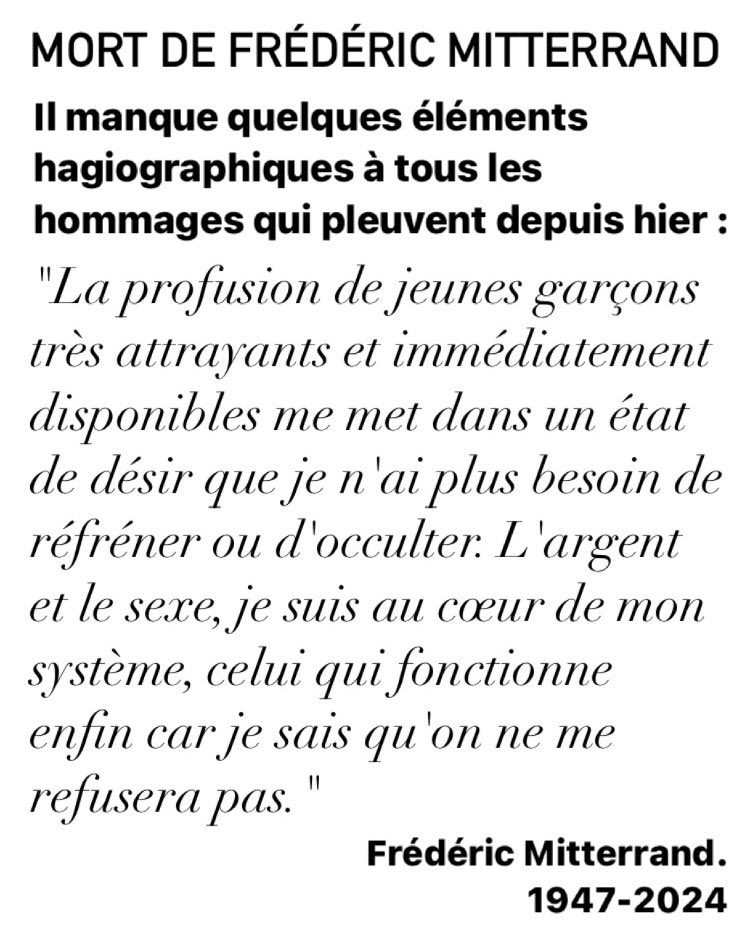 🚨 TW pédocriminalité 🚨 Mort de Frédéric Mitterrand