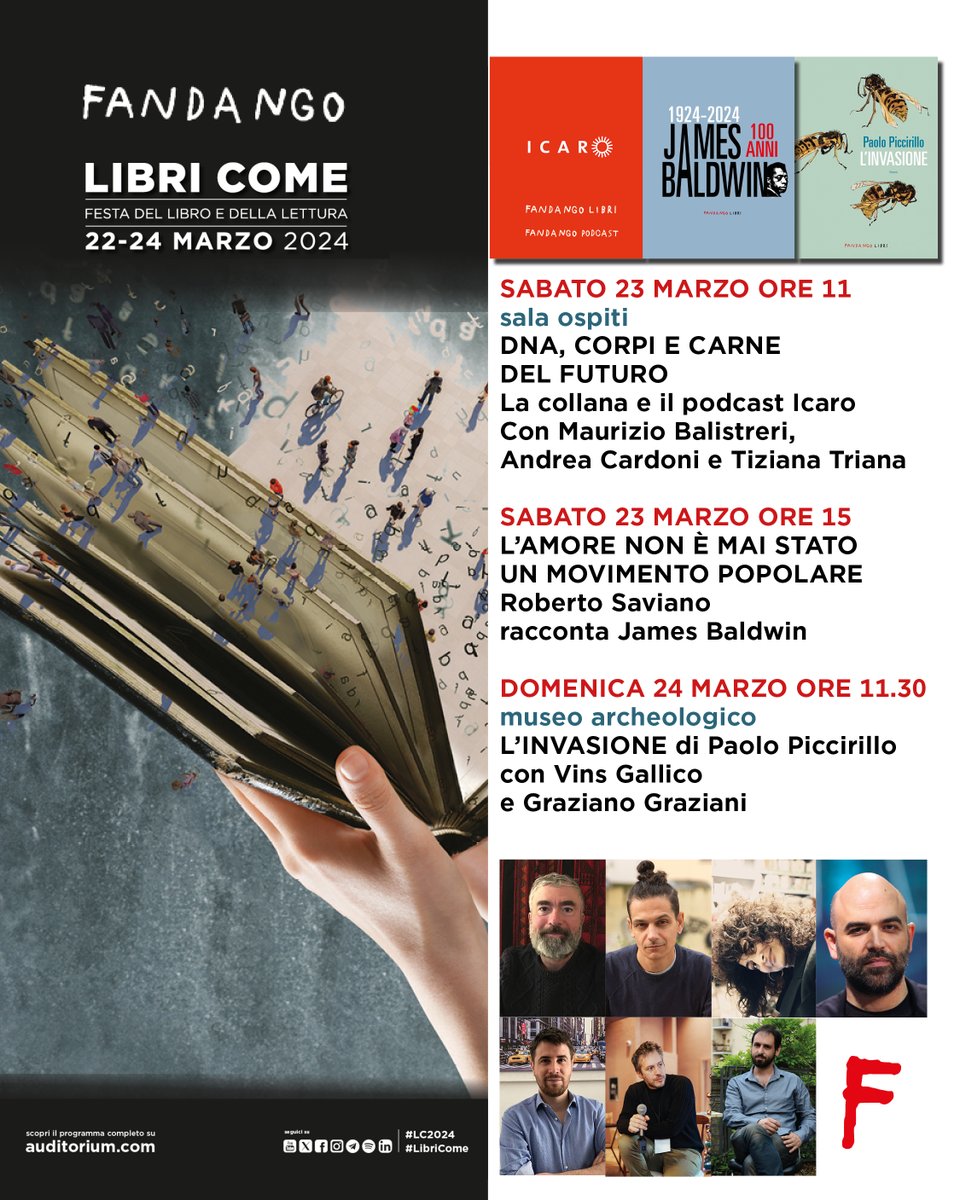 Inizia @libricome, la festa del Libro dal 22-24 marzo @auditoriumpdm Gli eventi Fandango⤵️