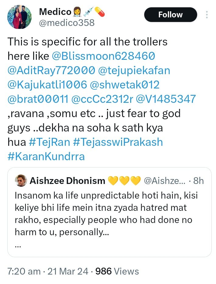Never tagged u @kkundrra in the filth that ur fans do.But there is a limit to everything.Ur fans r so pathetic that they character assassinat your gf daily 
@itsmetejasswi it's high time u open ur eyes & stop being so good to every1

#TejasswiPrakash #TejaTroops
