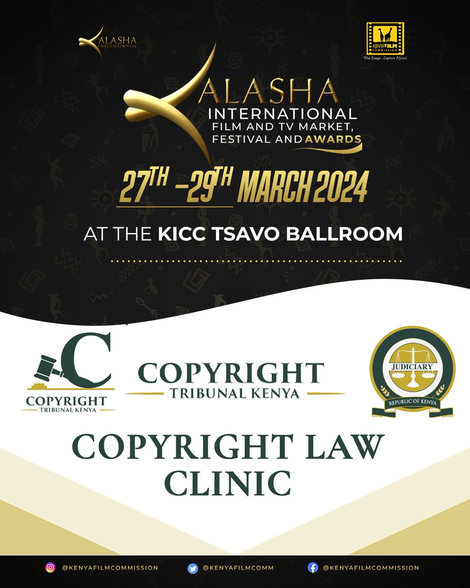 Have you registered for Kalasha? You should! Register and Visit our stand for the Copyright Law Clinic and know more about the Copyright Tribunal and other tribunals as well as know your rights in the film space. Register here for a one on one session: shorturl.at/hvxP8