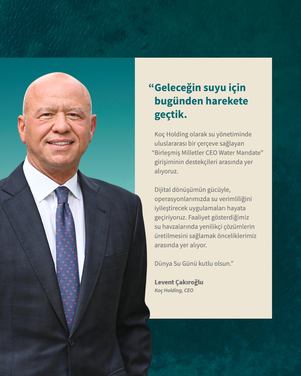 CEO’muz Levent Çakıroğlu, Dünya Su Günü vesilesiyle yaptığı açıklamada Koç Holding’in su konusundaki çalışmaları ve vizyonuna yönelik “Dijital dönüşümün gücüyle, operasyonlarımızda su verimliliğini iyileştirecek uygulamaları hayata geçiriyoruz. Faaliyet gösterdiğimiz su…