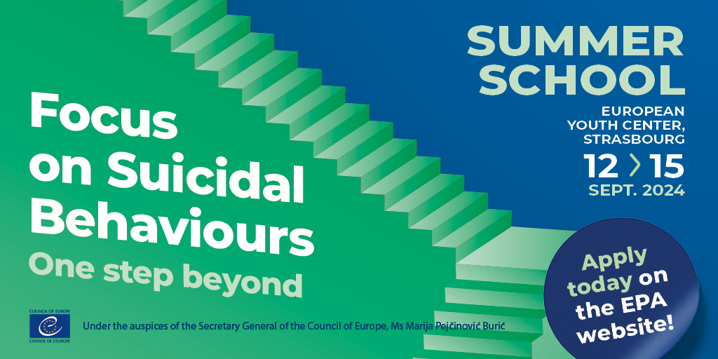 🌟 Applications for the #EPA Summer School 2024 Edition are open! Join us in Strasbourg from 12 to 15 September for a focus on #SuicidalBehaviours. Explore critical topics and network with renowned experts. Apply now: bit.ly/3vp3PHR