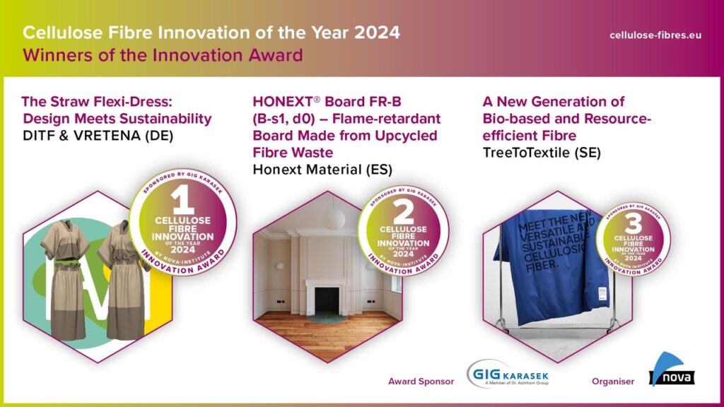 “#Cellulose Fibre Innovation of the Year 2024” award: DITF & VRETENA win with “The straw flexi-dress: design meets sustainability” against strong competition. Read more about our three winners in the latest press release tinyurl.com/4b87kpfx