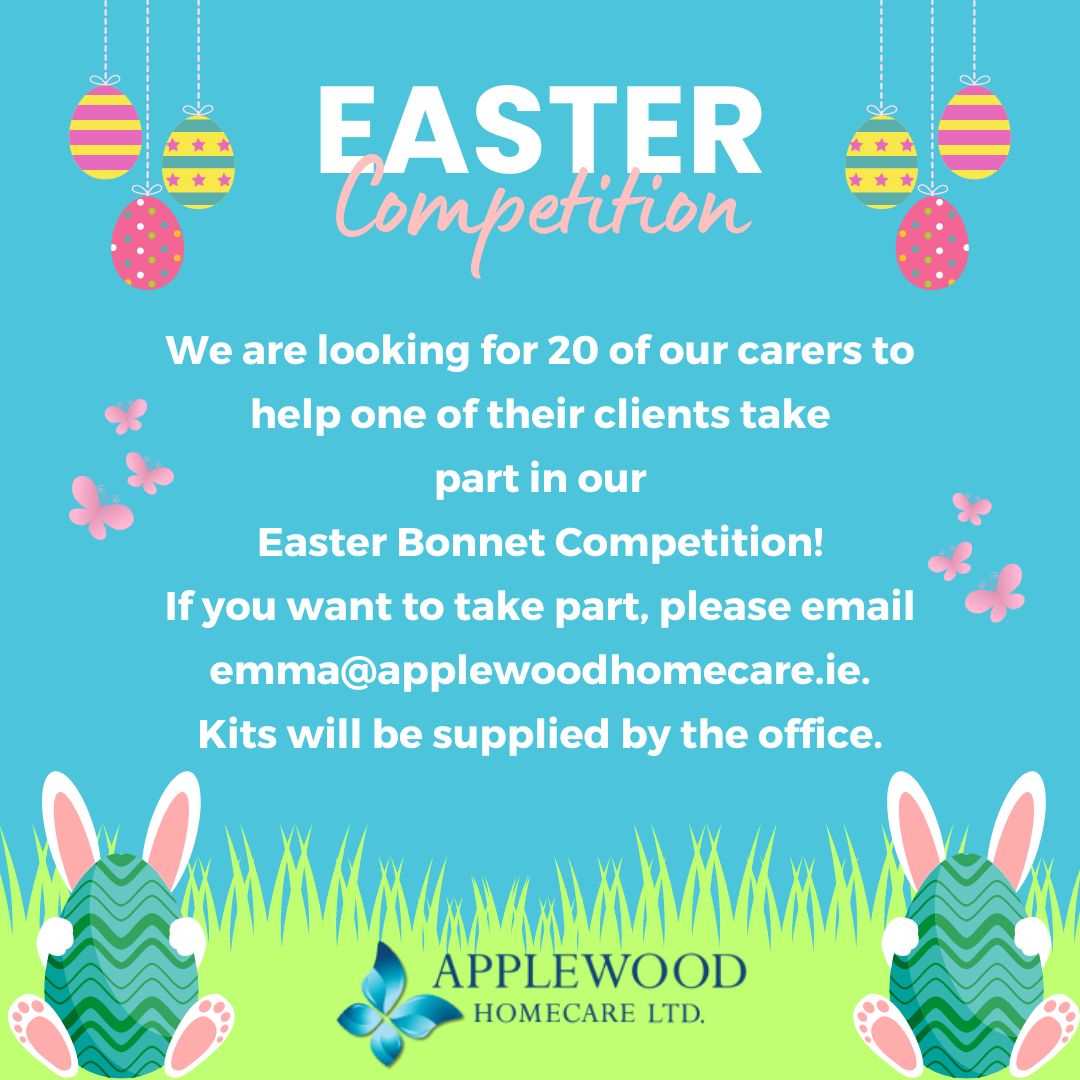 We're having an Easter Bonnet Competition! 🐣👒🌷 #homecareagency #HomeCareService #homecareassistance #careathome #carer #Easter #HappyEaster #EasterCompetition #EasterBonnet #bonnet #ireland #dublinireland #terenure