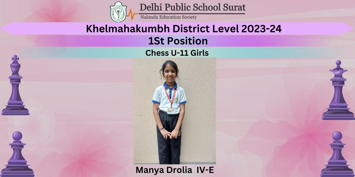 DPSSurat's tweet photo. Huge shoutout to Manya Drolia, Dirgh Kadiwala and Samar Pathak for their indomitable performance in the Khelmahakumbh District Level Chess Championship! Keep inspiring!
#ChessStars #DistrictChampions #SchoolPride https://t.co/5TzFHHWiUt