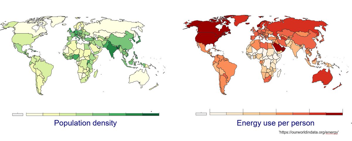 Was fällt beim Blick auf diese Karten zu Bevölkerungsdichte und Energieverbrauch pro Kopf auf?