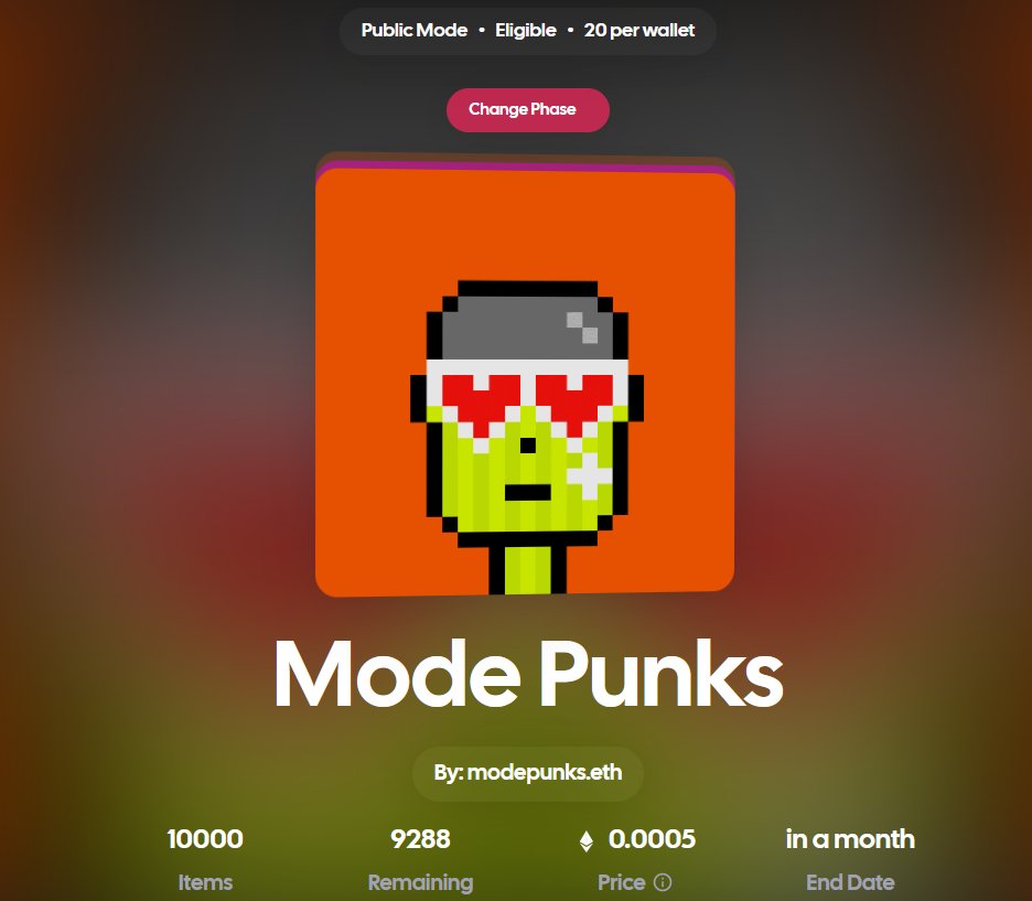 PunksMode's tweet image. #ModePunks is now ranked #1 in featured section of #Omnisea multi-chain NFT launchpad! 🥳🔥

MINT NOW:
omnisea.org/etcNt5nkmDKPrK…

#modenetwork #modepunk #modenfts #modenft #modenftcollection #l2nft #l2nfts #modechain #modeblockchain #model2 #iykym #modeairdrop #mode $MODE