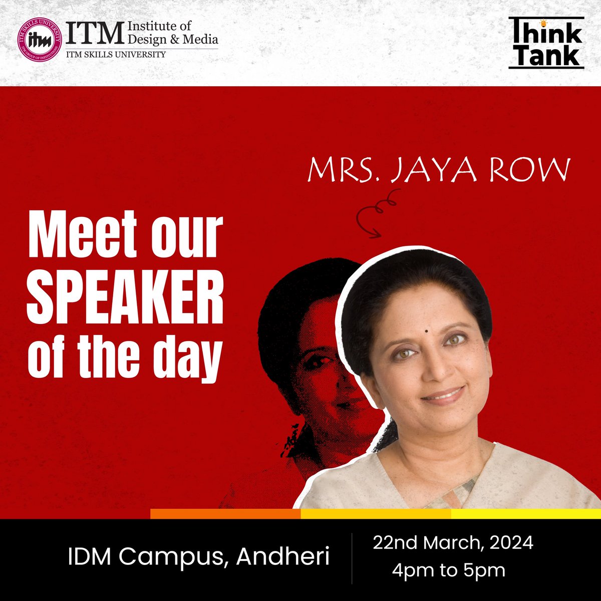 itm_idm's tweet photo. With 45 years of profound research in Indian philosophy, Jaya brings unparalleled insights into modern life applications of ancient wisdom. Don’t miss her enlightening session at Think Tank!

#ITMIDM #ITM #IamITM #ThinkTank #FeaturedSpeaker #IDM https://t.co/XIxBJuqGQC