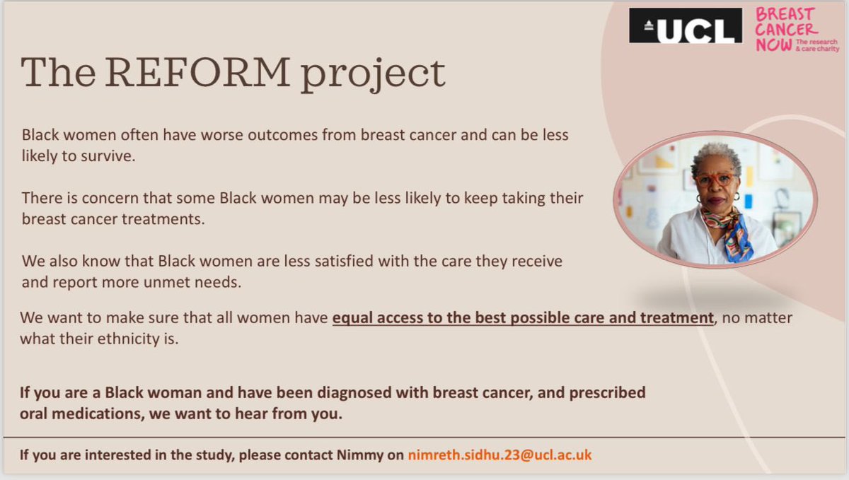 The REFORM project is committed to understanding the experience of black women who have received breast cancer treatment.

The only way services can improve is by participating in research like this.

Please help to spread this message &amp; get involved