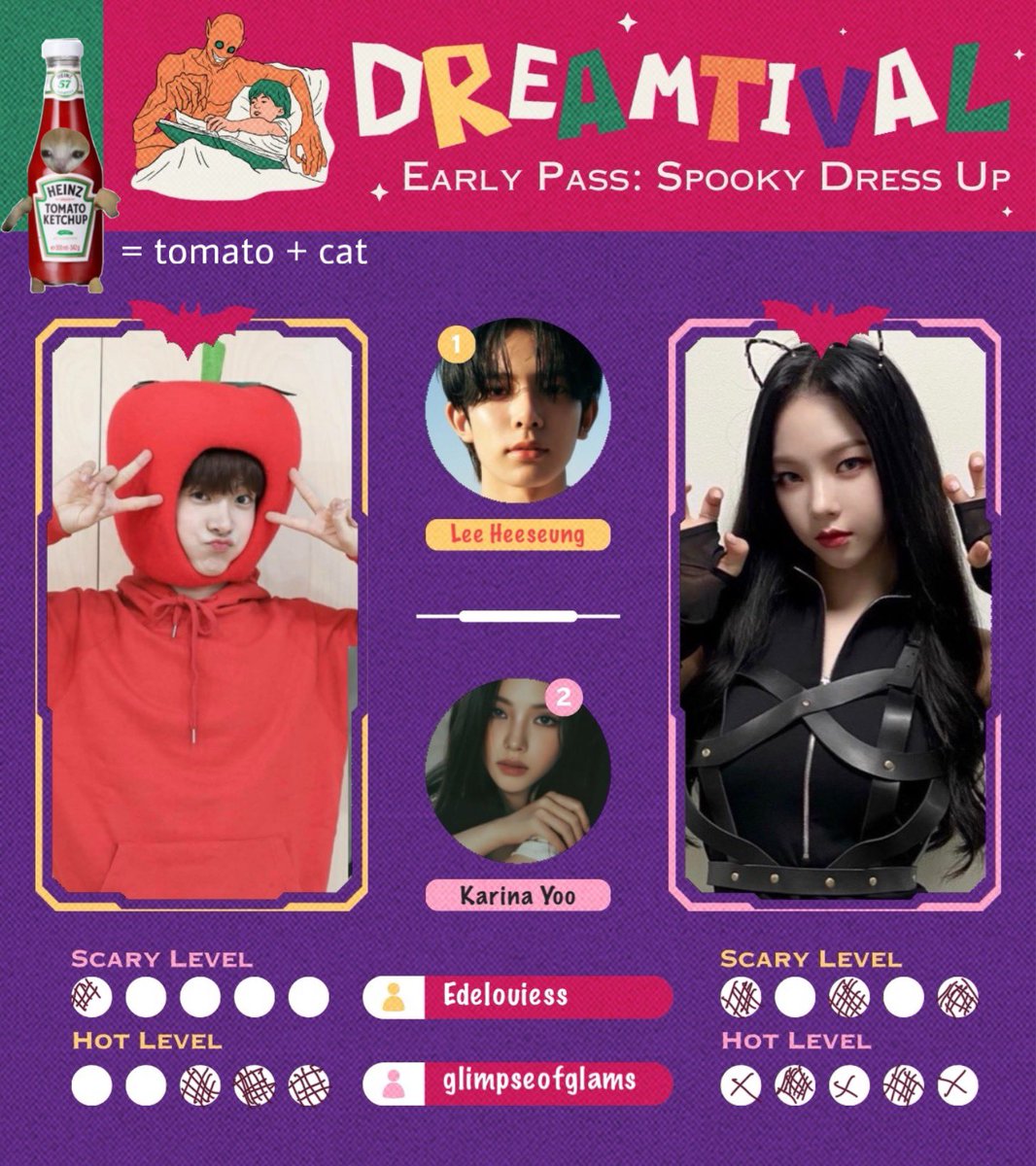 Edelouiess's tweet photo. @TheDreamtival Male slot, Lee Heeseung (@Edelouiess) &amp; Female slot, Karina (@glimpseofglams). 

@Eletherian @damnedamsel @euphoricshonen @ElrionElden @MangetsuArata https://t.co/6ZhaDLYMQk