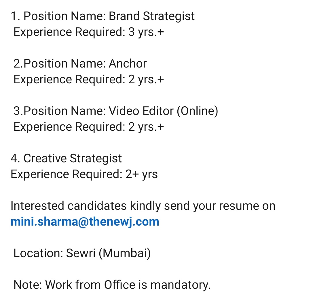 #मीडियाजॉब अपडेट्स #media #mediajobs #hiring #hiringalert #Mediainternship @iamShantanu_D