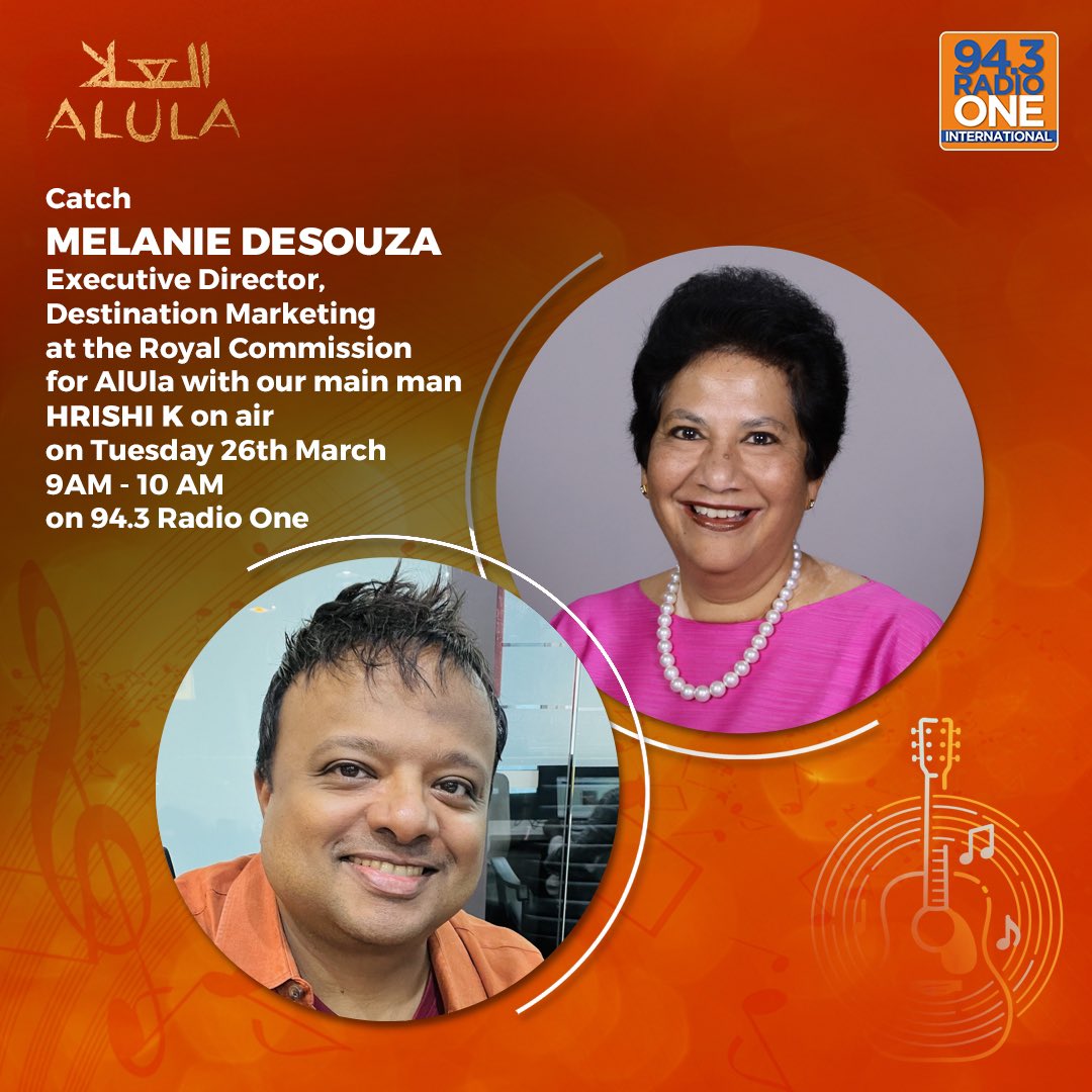 #AlUla is one of the most exciting destinations in the world today. Catch #MelanieDeSouza , Executive Dir. , Marketing at Royal Commission for AlUla @ExperienceAlUla with our main man @HrishiKay on Tuesday 26th March 9-10 am. This chat promises to be a treat for ur travel senses!