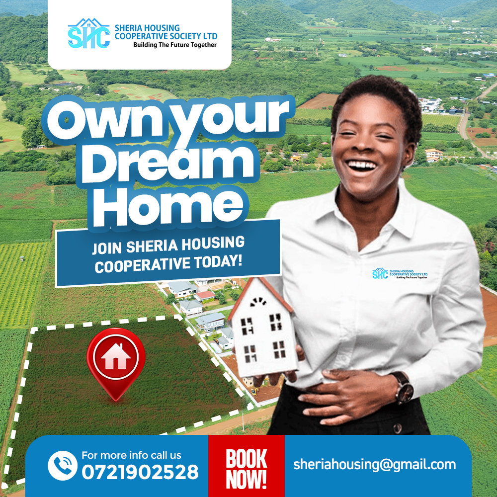 Imagine owning your dream home! The buck stops with SHC
Call 0721902528

#SheriaHousingCooperativeSociety|#FireTheDoctors|Greedy Medics|Easter Na Rally|Karibu Kenya|#DignityForAll|Julius KORIR|Kendrick|#DoctorsStrikeKE|CS Zachariah NJERU|#EchesaTheBlackmailer