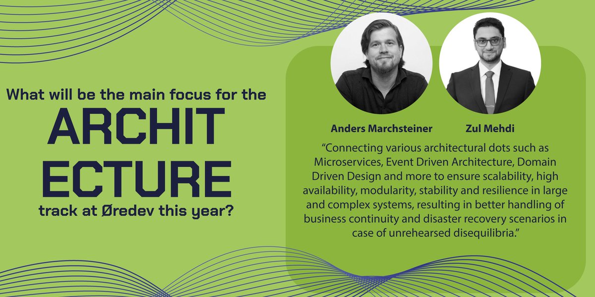 Say hi 👋🏼 to the people behind the ARCHITECTURE track this year! Anders and Zul are building the track and this year's focus will be to connect various architectural dots such as Microservices, Event Driven Architecture, Domain Driven Design and more! We look forward to this!⭐