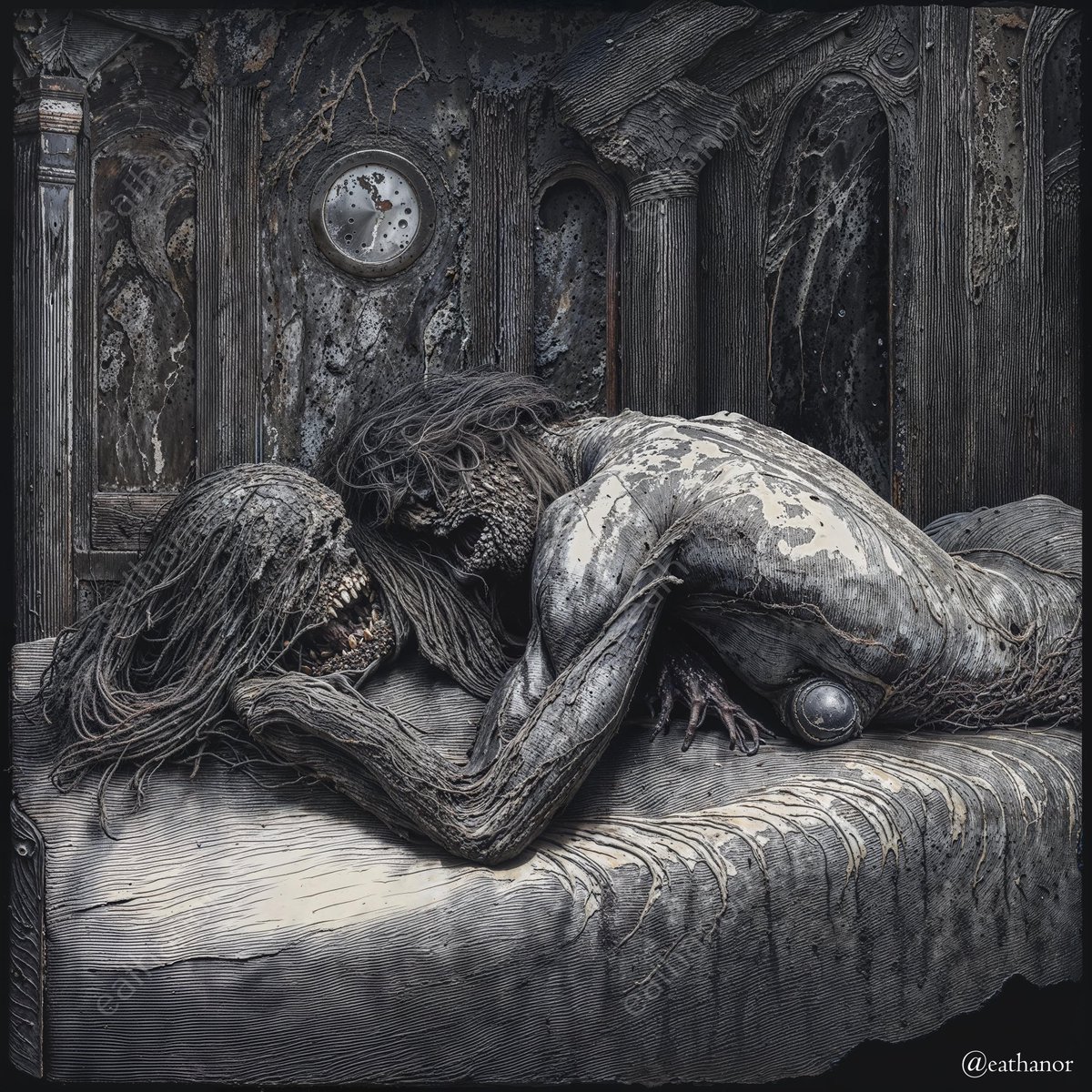 ~ Timeless Slumber ~

Hello everyone  🖤
Let's celebrate the last day of the week with a touch of timeless slumber.

#midjourneycommunity #aiart #aiartcommunity #stablediffusion #ai #GothicArt #DarkFantasy #SurrealArt #EmotiveArt
