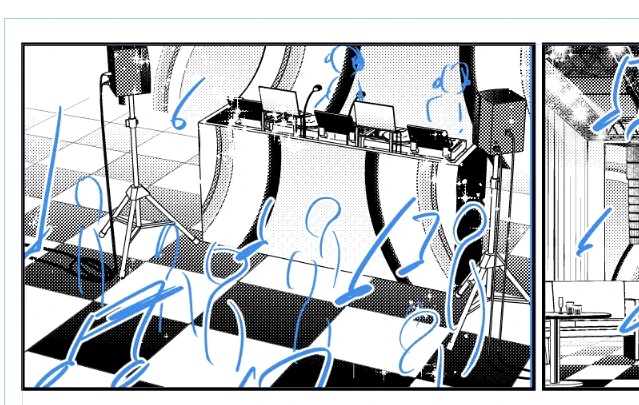 並行で制作してるきみが誰でも～の原稿、今回とにかくモブが多い。このコマは10体近くいる。全36ページ合わせてとにかくモブがいる。モブ作画って地味に大変なのだ。アシさんに任せるか?でもそこに時間割いていただくなら他を手伝って欲しい、でも自分で描くのしんどい…。…自分で描くかぁ。 