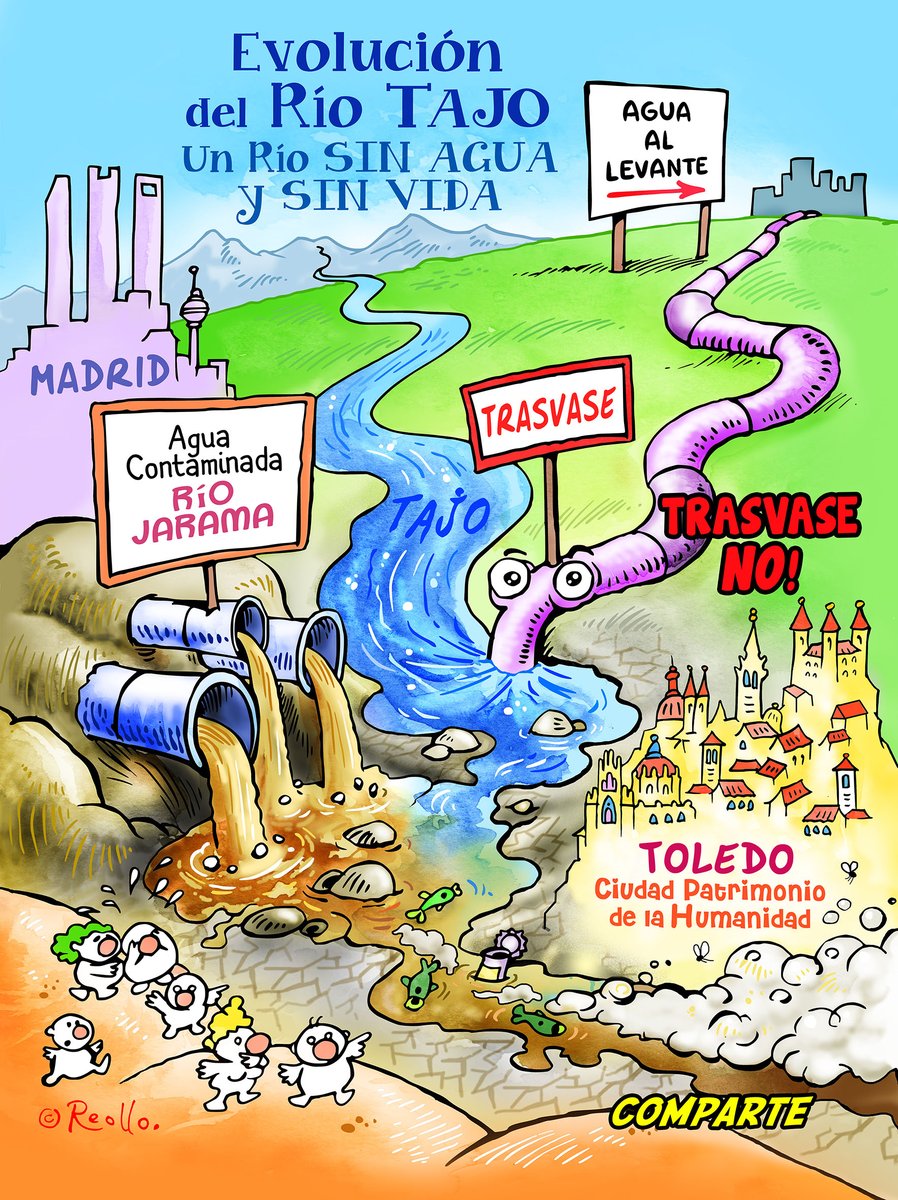 Hoy es el Día del AGUA. No hay nada que celebrar.
Por un Río Tajo LIMPIO, con CAUDAL y VIVO.
No al TRASVASE.
#RíoTAJO #TajoVIVO #TrasvaseNO #Espuma #Contaminación #AtentadoEcologico #Depuracion #Trasvase  #riotajovivo #Toledo #ToniReollo #Reollo #ReolloIlustraciones