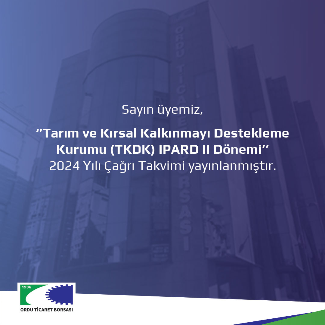 Sayın üyemiz Tarım ve Kırsal Kalkınmayı Destekleme Kurumu (TKDK) IPARD III DÖNEMİ 2024 Yılı Çağrı Takvimi yayınlanmıştır. Detaylar için tıklayınız. tkdk.gov.tr/Content/File/D… instagram.com/p/C4zvGB1tsQx/…