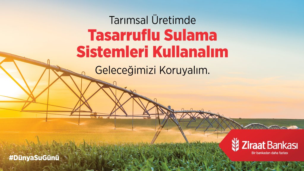 Sürdürülebilir bir dünya için tarımsal üretimde tasarruflu sulama sistemleri kullanalım geleceğimizi koruyalım. #ZiraatBankası #BirBankadanDahaFazlası #DünyaSuGünü