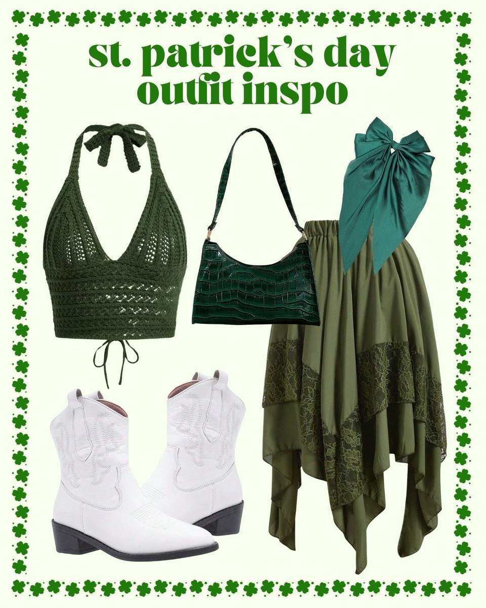 ROMWESHOP's tweet image. green vibes only today 💚 take your pick ☘️ pants, dress or skirt? #ROMWE #stpatricksday #springlook #outfitinspo #greenoutfit #altfashion