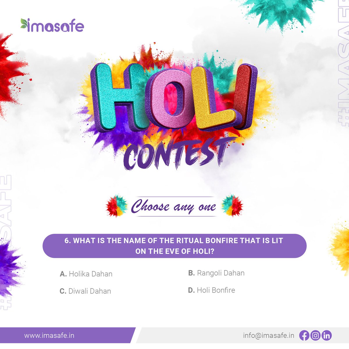 #HoliWithImasafe #TriviaFun #Imasafe #safeholi #contestalert #contest #contestgiveaway #holicontest2024 #holicontest #HappyHoli2024 #giftvouchers #giveaway #tagfriends #menstrualcup #femininehygiene #commentbelow #guesstheanswer #excitingprizes #holitogether