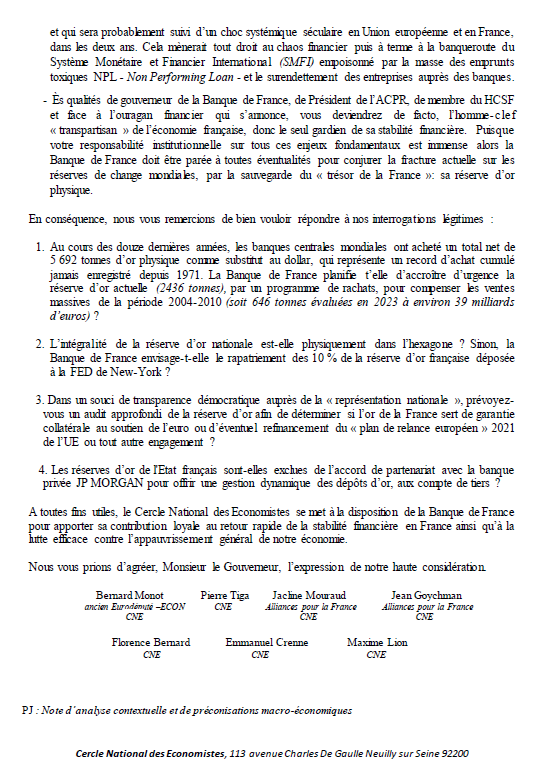 📍🇨🇵'L'Or de la France'
Au regard du fort risque de crises macro-éco & géopolitique,le @CercleNatEco réitère auprès du Gouverneur de la @banquedefrance son appel à un plan d'achat massif d'0r comme valeur refuge suprême & vitale pour la 🇨🇵 @afpfr
👇Lettre à F. Villeroy de Galhau