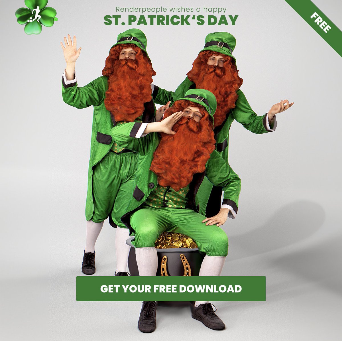 ⏰ Last Call for #Renderpeople St. Patrick’s Day Freebies! ⏰
For 3ds Max, Blender, Cinema 4D and many more apps!

Hurry, the pot of gold waits for no one! Grab your festive freebies before they vanish at midnight 🍀✨ renderpeople.com/3d-people/