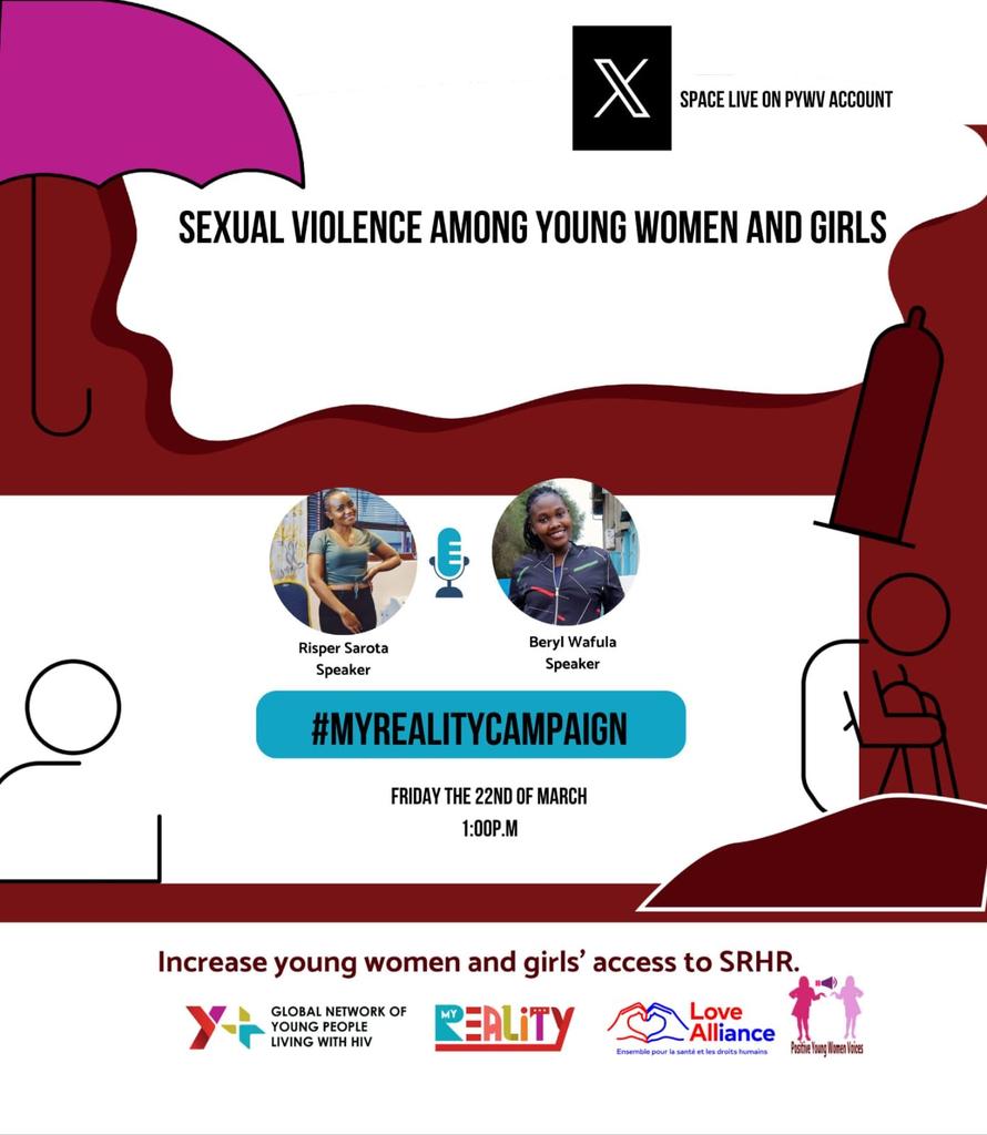 Sexual violence among young women & girls is a violation that has to end. Join us today on the #MyReality campaign as we unpack the topic together & propose ways to help AGYW in all their diversities access SRHR services & be safe. x.com/i/spaces/1YpJk…