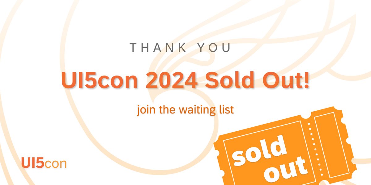 All tickets are sold out! 🎟️🎉 This years’ #UI5con is officially sold out and we can’t wait to see you all for a busy day filled with excitement! Missed out on tickets? No problem! Join our waiting list to get a chance, to move up! 🤞 openui5.org/ui5con/germany…